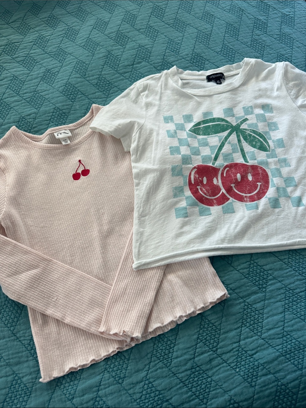 Cherry Graphic Tee & Pink Ribbed Long Sleeve Bundle